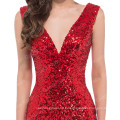 Grace Karin de moda de cuello en V profundo brillante rojo cequis vestido de noche CL6052-3 #